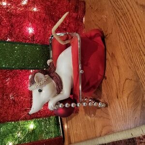 Festive Mouse Sleigh Ornament with Red Accents